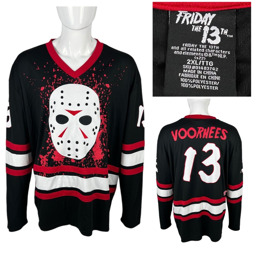 Jason Voorhees Jersey #13 Friday The 13th Hockey Jersey Mens 2XL Black Red EUC